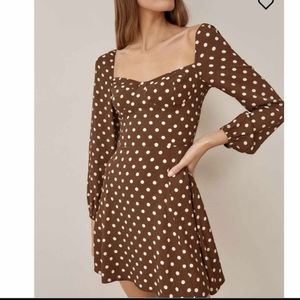 Reformation Mochi Brown Polka Dot Mini Dress